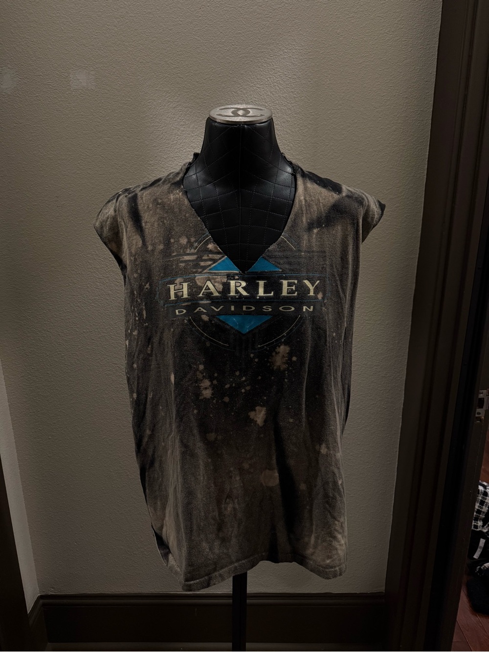 Harley-Davidson Black Tank Top with Blue Logo and Distressed Wash